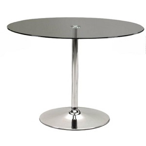 HomeRoots 42" Clear and Silver Glass and Metal Pedestal Base Round Top Dining Table - 1 of 4