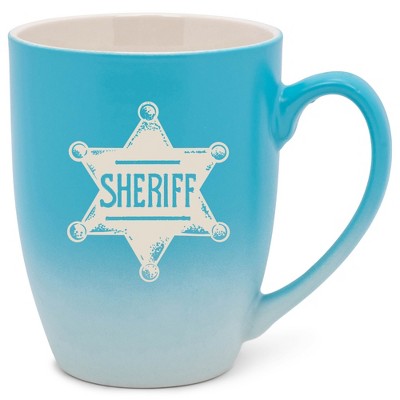100 North Star Badge 10 Ounce Blue and White Two Toned Ombre, Comfortably Fits Your Hands, Ceramic Tea Coffee Cup Mug, Sheriff