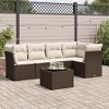 vidaXL 6 Piece Patio Sofa Set with Cushions Brown Poly Rattan - Brown and Cream With Table - 2 of 4