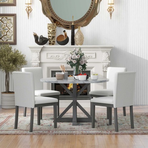 Nicbex Round Dining Room Table Set For 4 Morden Dining Room Table With ...
