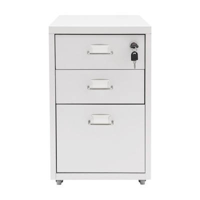 YIYIBYUS 3-Drawer Vertical File Cabinet, Metal Mobile File Cabinet with Lock and Wheels