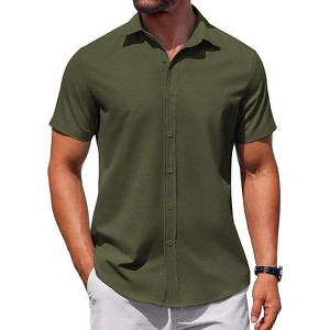 COOFANDY Men's Button Down Short Sleeve for Men Summer Business Casual Dress Shirt - 1 of 4