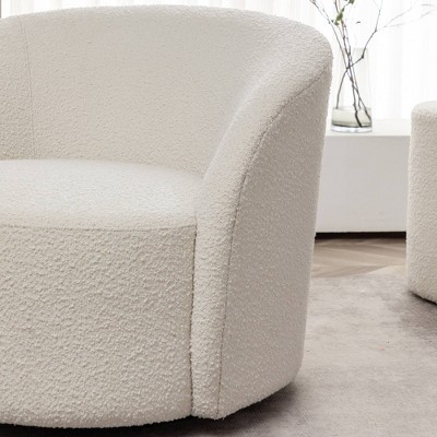 Cream Upholstered Swivel Barrel Accent Chair with Wood Frame
