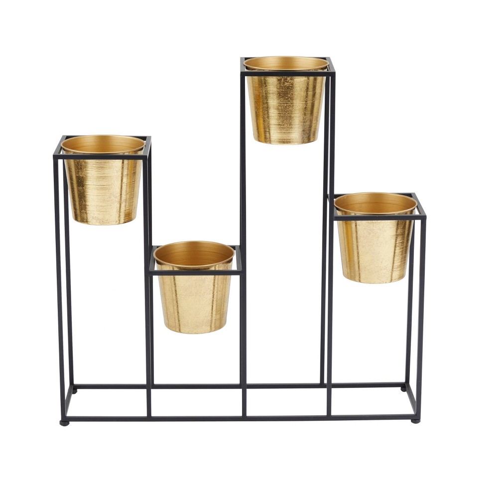 Photos - Flower Pot Olivia & May 21"Wide Glam Metal Planter Pot Gold/Black: Iron Stand, Weathe