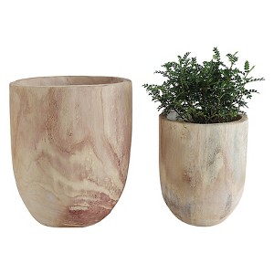 Storied Home Round Paulownia Wood Pots (S-2 13-1/2") Handmade, Rust-Resistant, Indoor & Outdoor Use - 1 of 3