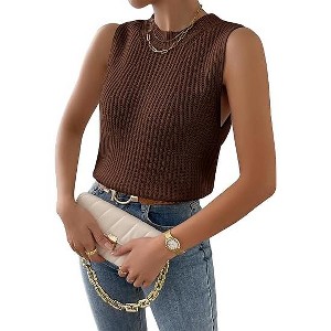 Women's Mock Neck Sleeveless Sweater Vest Knitted Slit Hem Tank Top - 1 of 2