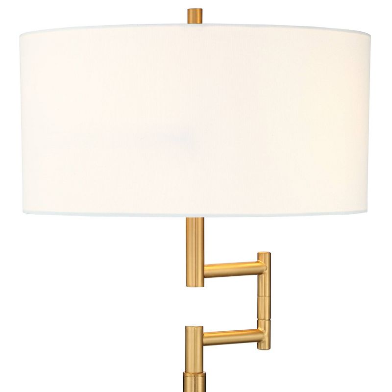 Possini Euro Design Artisan Swing Arm Floor Lamp 62.25" Tall Warm Antique Brass Linen Drum Shade for Living Room Reading Bedroom Office, 4 of 11