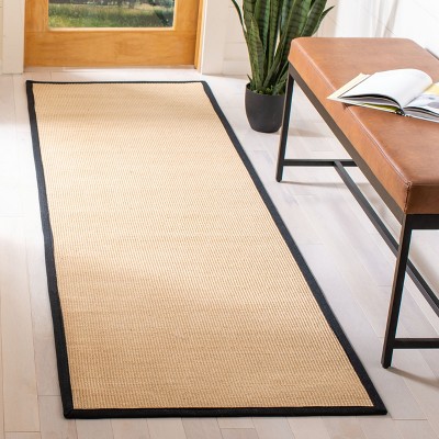 Beige and Black Hand-Knotted Sisal Runner Rug