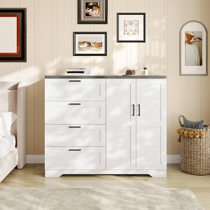 Wooden 2 Door 4 Drawer Minimalist Bedroom White Wardrobe Storage & Hanging Rail - Modern Furniture with Hanging Bar Clothes Rail Cupboards - 1 of 4