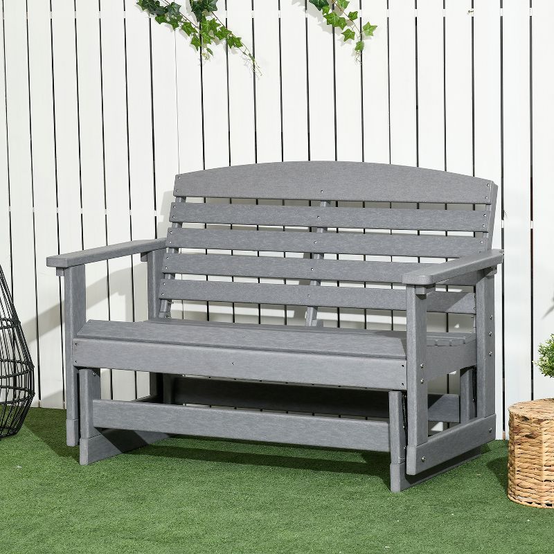 Outsunny 2-Person Outdoor Glider Bench Patio Double Swing Rocking Chair Loveseat w/ Slatted HDPE Frame for Backyard Garden Porch, Light Gray, 3 of 7
