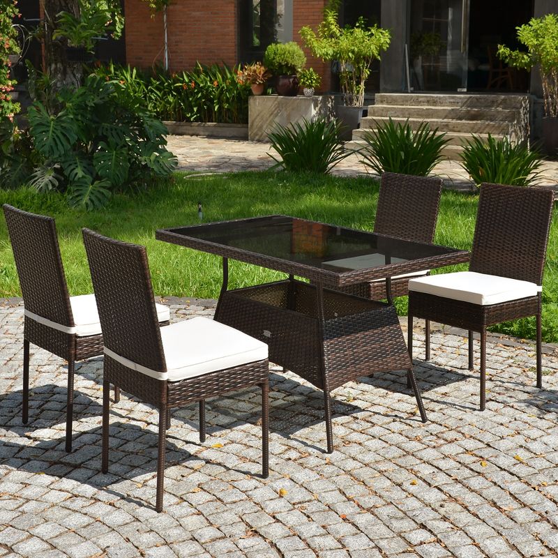 Costway 5 PCS Patio Rattan Dining Set Glass Table High Back Chair Garden Deck Mix Brown, 1 of 10