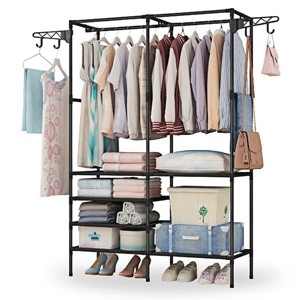 Metal Garment Rack Shoe Clothing Organizer Shelves Freestanding Multifunctional Clothes Wardrobe - 1 of 4