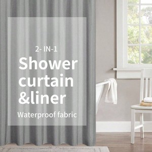 2 - in - 1 Waterproof Long Fabric Shower Curtain or Liner Linen Textured 84 Inch Breathable TPU Washable - 1 of 4