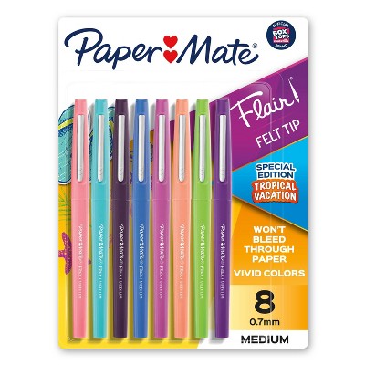 Paper Mate Flair 8pk Tropical Vacation Felt Pens 0.7mm Medium Tip