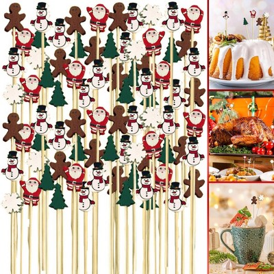 Angel Sar 100-Pack Christmas Cocktail Picks, Bamboo Xmas Themed Skewers for Appetizers, Fruit, Desserts, Charcuterie Boards, Holiday Party Decor