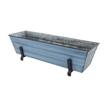 Small Galvanized Metal Rectangular Planter Box with Brackets for 2"x 6" Railings Nantucket Blue - ACHLA Designs