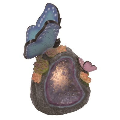 Transpac Resin 9 in. Blue Spring Garden Solar Geode Display with Butterfly