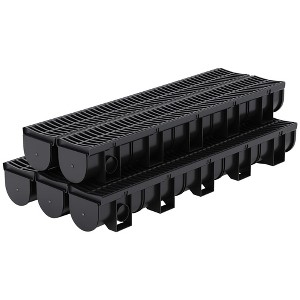 Trench Drain System with Plastic Grate, 5.9x5.1 Inch HDPE Channel Drainage, Deep Profile Trench Drain for Driveway, Yard, Pool, Sidewalk - 1 of 4