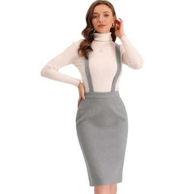 Allegra K Women's Pencil High Waist Adjustable Strap Split Back Bodycon Suspender Skirts