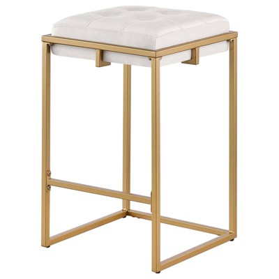 Nadia Beige and Gold Metal Backless Counter Stools, Set of 2