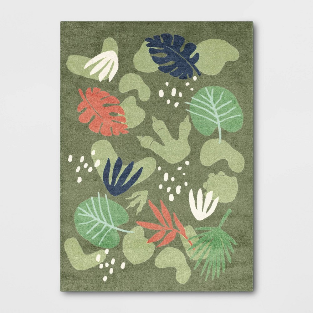 5'x7' Dinoaur Shapes Area Rug Green - Pillowfort™