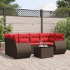 vidaXL Patio Sofa Set with Cushions Outdoor Furniture 7 Piece Poly Rattan - Brown and Red - 2 of 4