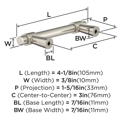 Brushed Nickel Modern Cabinet Drawer Pull with Mounting Hardware