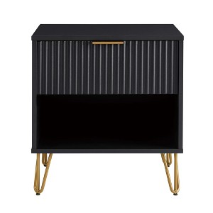 Gulches 20" Black Fluted Nightstand, 1 Full Extension Drawer with Gold Metal Handles & Legs, MDF Bedside Table (20.07"L x 17.73"D x 21.65"H) - 1 of 4