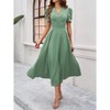 BLUEMING Womens Casual Maxi Dresses Puff Sleeve V Neck Flowy Vacation High Waist Boho Pleated Dresses - 3 of 4