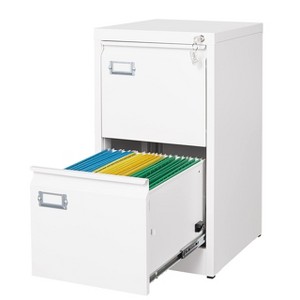 Mlezan Drawer File Cabinet: Metal, Lockable, Narrow Design for Under-Desk Storage. Fits A4/F4/Letter/Legal Files, BLack Finish, Assembly Required. - 1 of 4