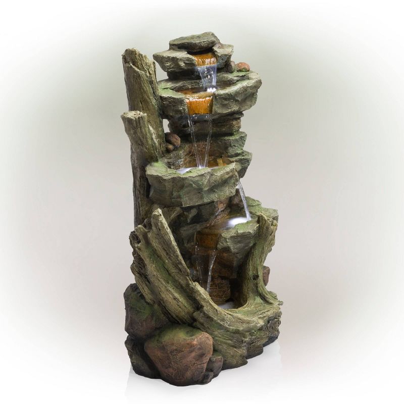 Cascading Stone Tower Fountain With Cool White LED Lights - Alpine Corporation, 4 of 7