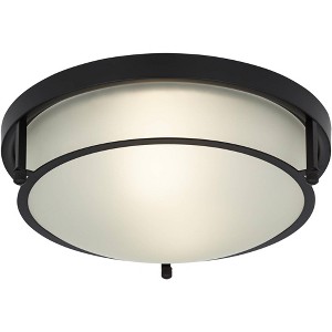 Possini Euro Design Encina 13" Modern Industrial Flush-Mount Ceiling Light Fixture Kitchen Foyer Hallway Round Black White Glass Bedroom Bathroom - 1 of 4