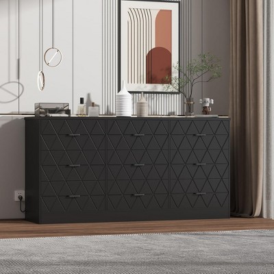 Whizmax 9 Drawer Wooden Dresser for Bedroom With Power Outlet, 63'' Large Dresser With Wide Drawers, Modern Chest of Drawer for Living Room, Bedroom