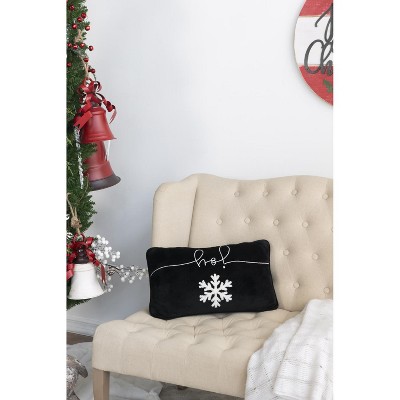 YOOCOZZ Household Christmas & Halloween Decor-Trendy Set of 2, 18x12" Luxurious Plush Black Velvet Pillow With Embroidered Joy, Frosty Snowflake