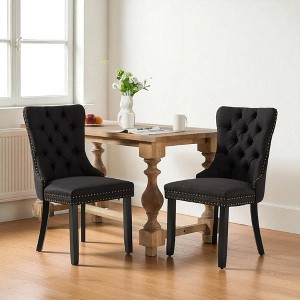 Mshliw Set of 2 High-End Tufted Linen Dining Chairs with Solid Wood Legs, Nailhead Trim, and Padded Upholstered Seats for Dining Room - 1 of 4