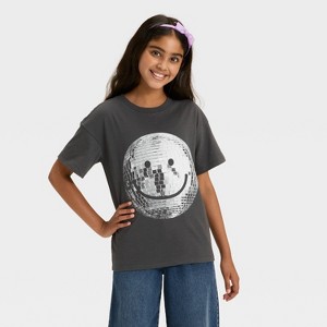 Girls' Short Sleeve Oversized Graphic T-Shirt - Cat & Jack™ Charcoal Gray - 1 of 4