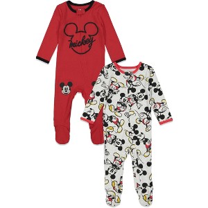 Disney Mickey Mouse Baby 2 Pack Zip Up Sleep N' Play Coveralls Newborn to Infant - 1 of 4
