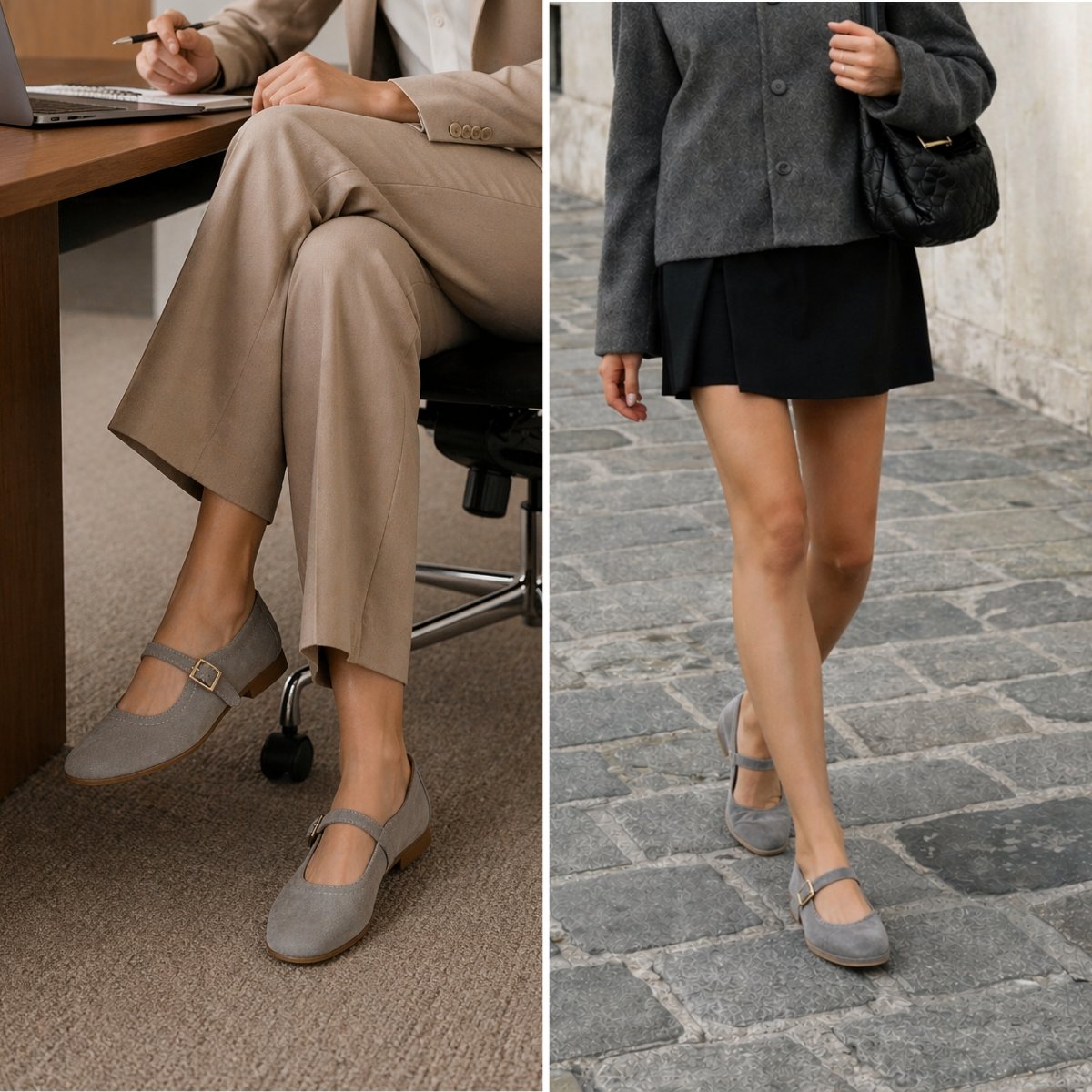 Обувь Alpine Swiss Irene Womens Leather Mary Jane Ballet Flats Round Toe Slip On Shoes Ankle Strap Dressy Comfort Flats GRY Suede 9 — фото 4