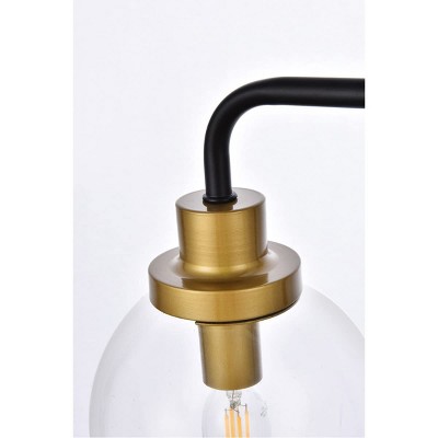 Hanson 4-Light Black and Brass Wall Sconce with Clear Glass Shade