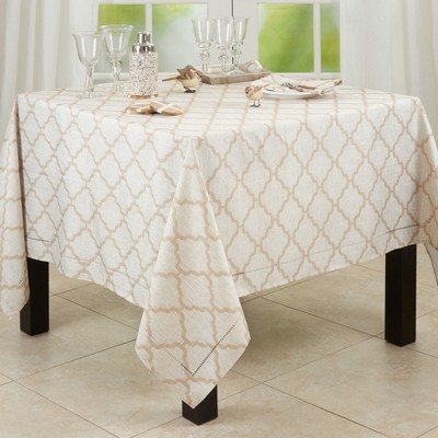 Taupe Rectangular Laser-Cut Hemstitch Fabric Tablecloth