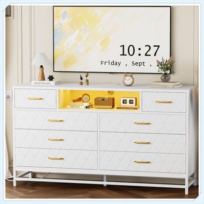 8-Drawer Dresser with LED, Power Outlet & TV Stand Function, Modern Storage Cabinet