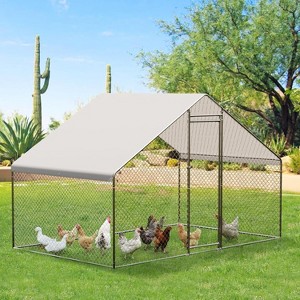 Large Metal Chicken Coop with Waterproof Cover,Walk-in Chicken Runs for Yard, Galvanized Wire Poultry Chickens Hen Pen Cage - 1 of 4