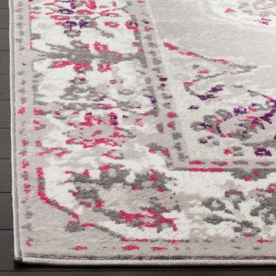 Grey and Pink Floral Synthetic 4' x 6' Area Rug