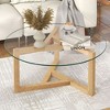 CAVINAS Coffee Tables for Living Room Industrial Round Glass Coffee Table Modern Center Table with Sturdy Wood Base for Apartment - 3 of 4
