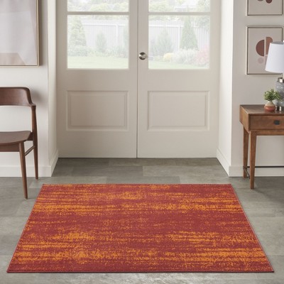 Nourison Essentials 5' Square Red Abstract Synthetic Indoor/Outdoor Rug