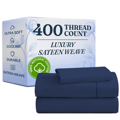 100% Cotton 400 Thread Count 4 Piece Sheet Set - Soft & Cozy Sateen Bed Sheets - CGK Linens