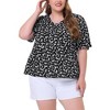 Agnes Orinda Women's Plus Size Floral Pleated V Neck Short Sleeve Tiered Babydoll Blouses - 2 of 4