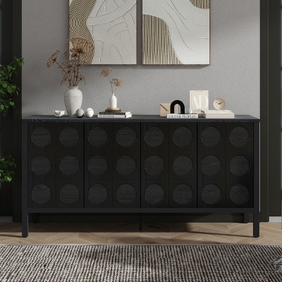 VYNXARIA Stylish Storage Cabinet Sideboard Wooden Cabinet with Unique Geometric Circle Door Design,Suitable for Entrance and Living Room,Black