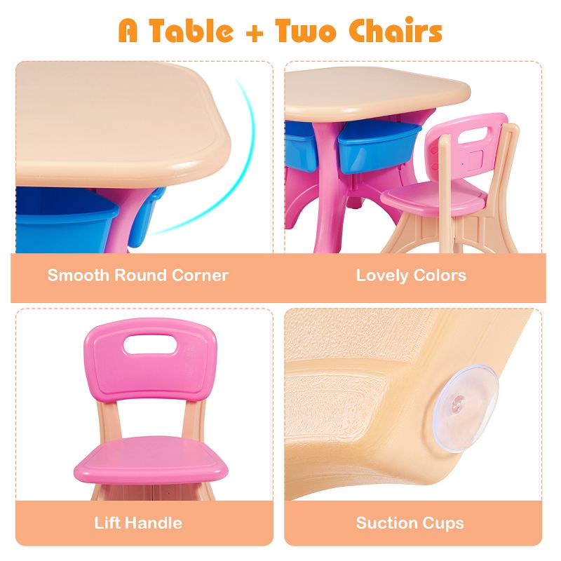 Tangkula 3 PCS Kids Activity Storage Table & Chair Set Pink, 5 of 9