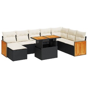 vidaXL Garden Sofa Set Black PE rattan Large Adjustable Feet - Black - 1 of 4